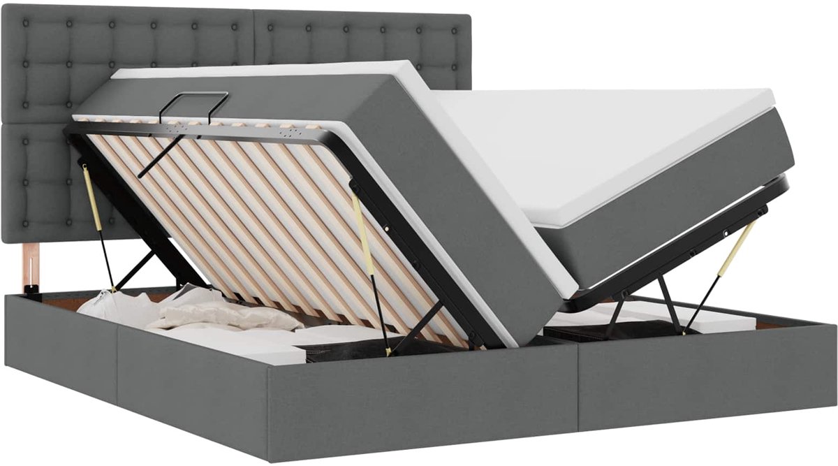 vidaXL LED - opbergbed - met - matras - Donkergrijs - 180 - x - 200 - cm - Stof