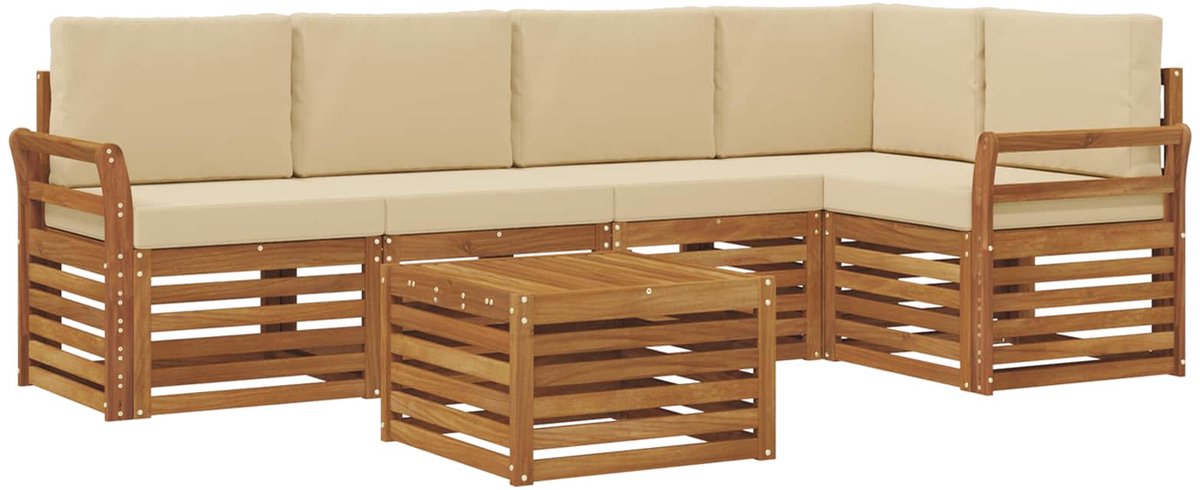 vidaXL Buiten - bank - set - 6 - st - 5-zits - Natuurlijk - en - Beige Natuurlijk en Beige
