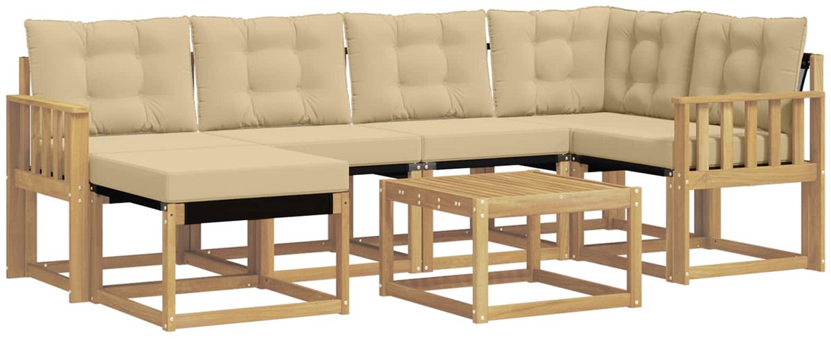 vidaXL Buiten - bank - set - 7 - st - 6-zits - Wit - en - Beige Wit en Beige