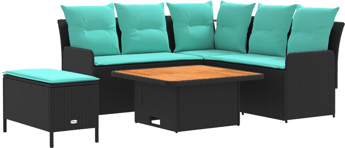 vidaXL Meubelsets - 5 - st - Zwart - en - Turkoois - 90 - x - 90 - x - 68 - cm - PE - Riet Zwart en Turquoise
