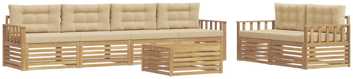 vidaXL Buiten - bank - set - 7 - st - 6-zits - Wit - en - Beige - Polyester Wit en Beige
