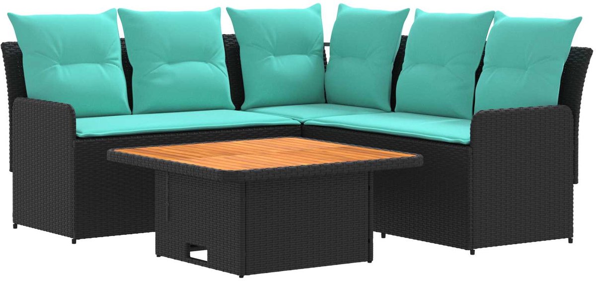 vidaXL Meubelsets - 4 - st - Zwart - en - Turkoois - 90 - x - 90 - x - 68 - cm - PE - Riet Zwart en Turquoise