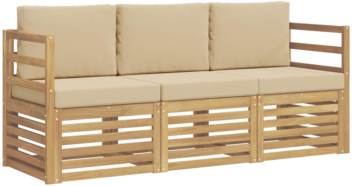 vidaXL Buiten - bank - set - 3 - st - 3-zits - Wit - en - Beige - Polyester Wit en Beige