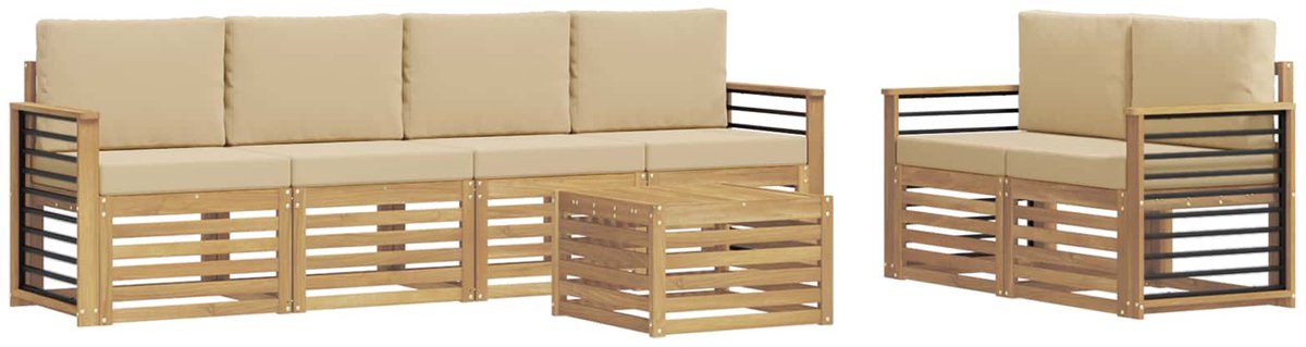 vidaXL Buiten - bank - set - 7 - st - 6-zits - White - and - Beige - Polyester