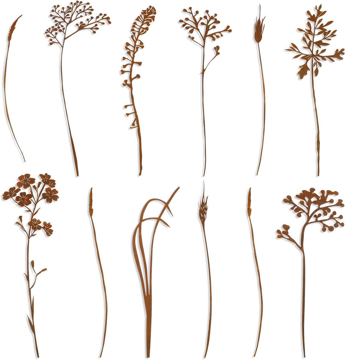 Metalen Bloemen Tuin - Tuinpalen Decoratief - Buiten Decoreren - Roestig Metaal - 22-39.5 cm - Bruin