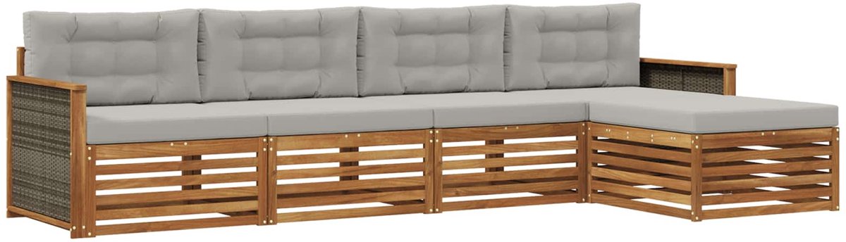 vidaXL Buiten - bank - set - 5 - st - 4-zits - Naturel - en - lichtgrijs Naturel en lichtgrijs