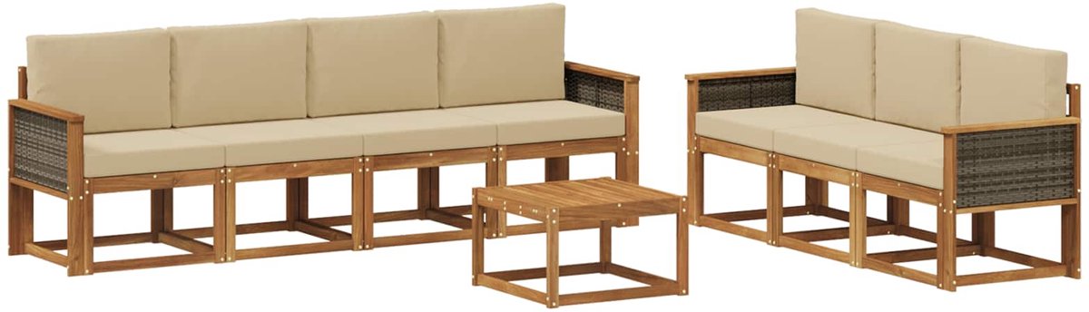 vidaXL Buiten - bank - set - 7 - st - 7-zits - Natuurlijk - en - Beige Natuurlijk en Beige