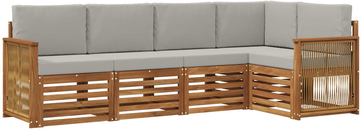 vidaXL Buiten - bank - set - 4 - st - 5-zits - Naturel - en - lichtgrijs Naturel en lichtgrijs