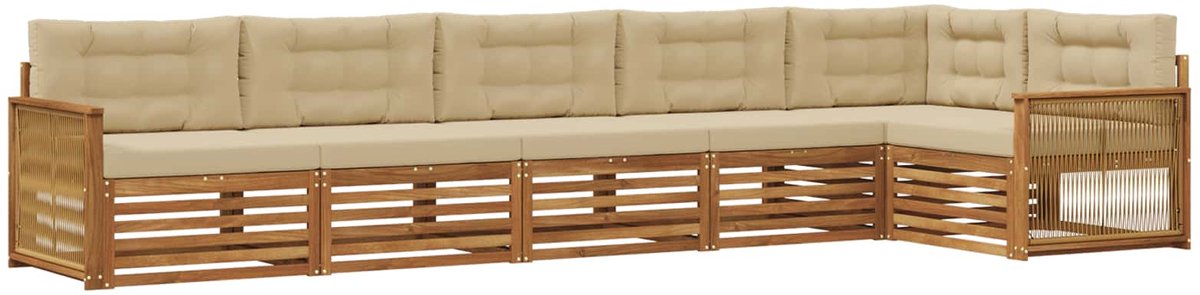 vidaXL Buiten - bank - set - 6 - st - 6-zits - Natuurlijk - en - Beige Natuurlijk en Beige