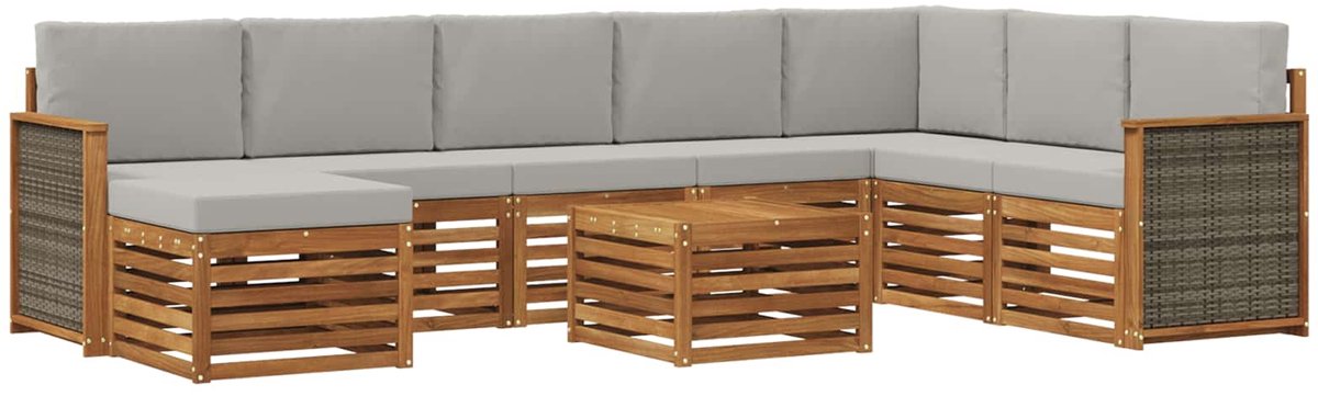 vidaXL Buiten - bank - set - 9 - st - 8-zits - Naturel - en - lichtgrijs Naturel en lichtgrijs