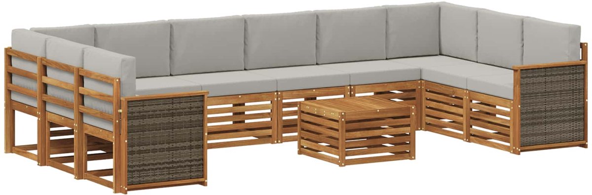 vidaXL Buiten - bank - set - 11 - st - 10-zits - Naturel - en - lichtgrijs Naturel en lichtgrijs