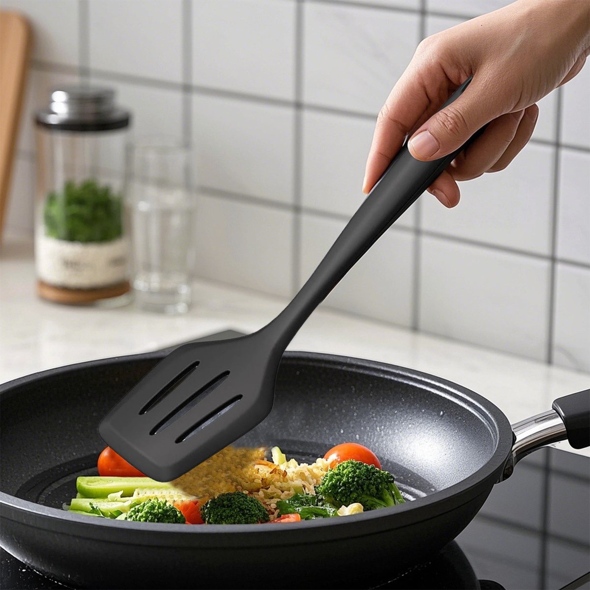 FloraGrace Keukengerei-Sets – Complete Kookgerei Set Met Silicone Keukengerei, Makkelijk Schoon Te Maken En Ophangbaar, Ideaal Voor Thuis Keuken – Zwart – Silicium