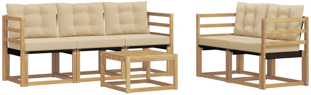 vidaXL Buiten - bank - set - 6 - st - 5-zits - Wit - en - Beige Wit en Beige