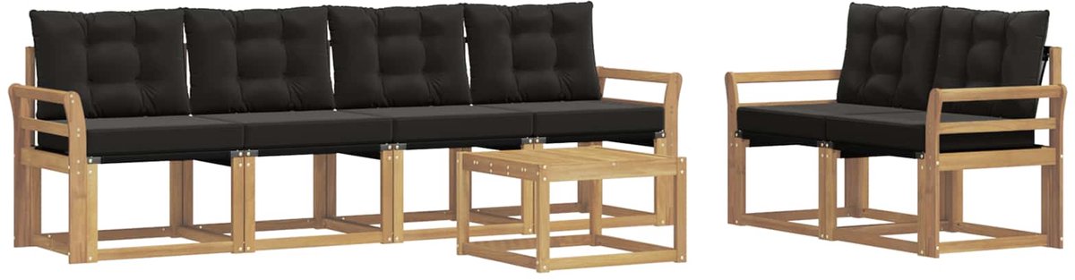 vidaXL Buiten - bank - set - 7 - st - 6-zits - Wit - en - zwart Wit en zwart