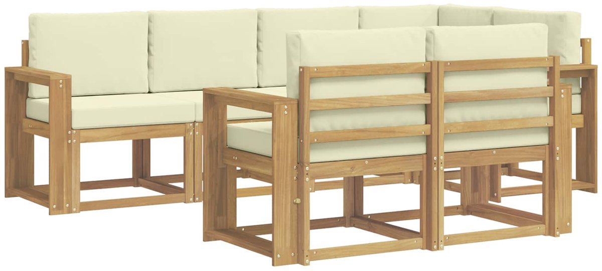 vidaXL Buiten - bank - set - 7 - st - 7-zits - Wit - en - crèmekleurig - Polyester Wit en crèmekleurig