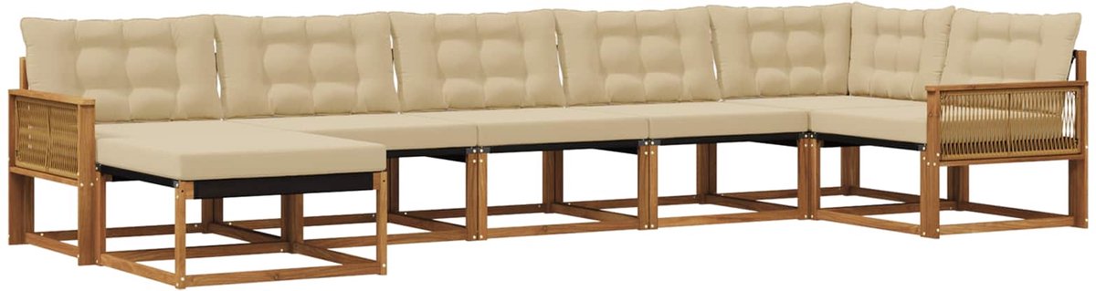 vidaXL Buiten - bank - set - 7 - st - 7-zits - Natuurlijk - en - Beige Natuurlijk en Beige