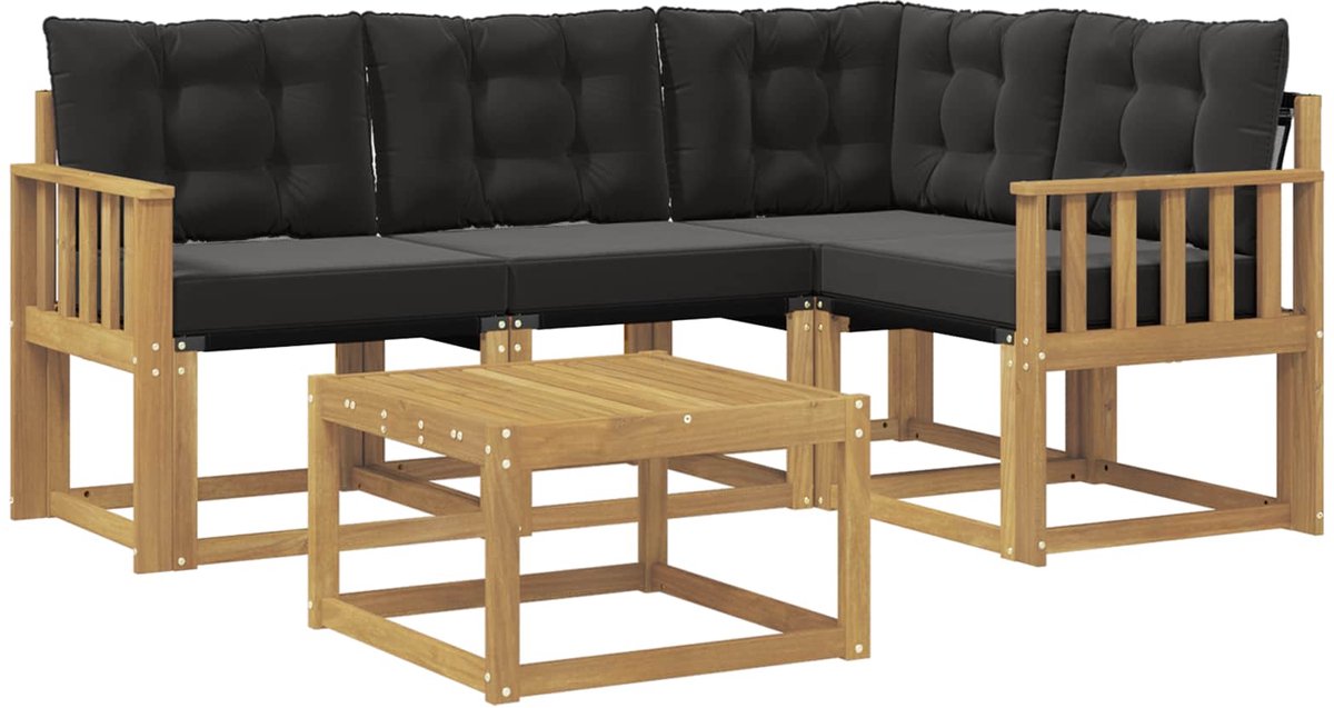 vidaXL Buiten - bank - set - 5 - st - 4-zits - Wit - en - zwart Wit en zwart