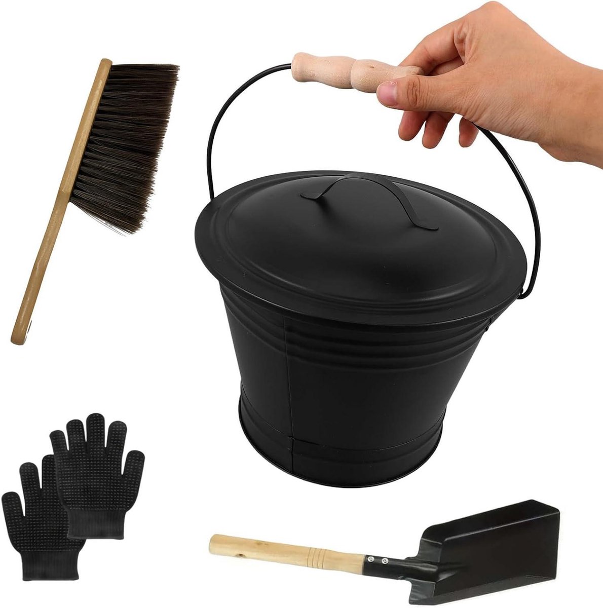 Haardhout Emmer Set - As Emmer Schoffel - Haardhout Opslag - Lekvrij Deksel - 1.3 Gallon - Multicolor