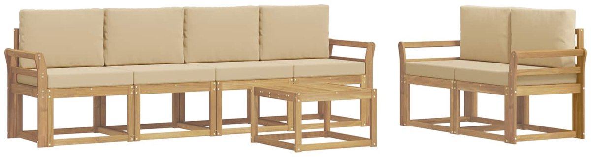vidaXL Buiten - bank - set - 7 - st - 6-zits - Wit - en - Beige Wit en Beige