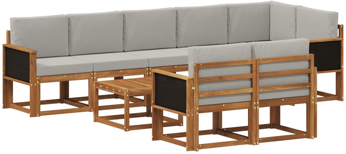 vidaXL Buiten - bank - set - 9 - st - 8-zits - Naturel - en - lichtgrijs - Polyester Naturel en lichtgrijs