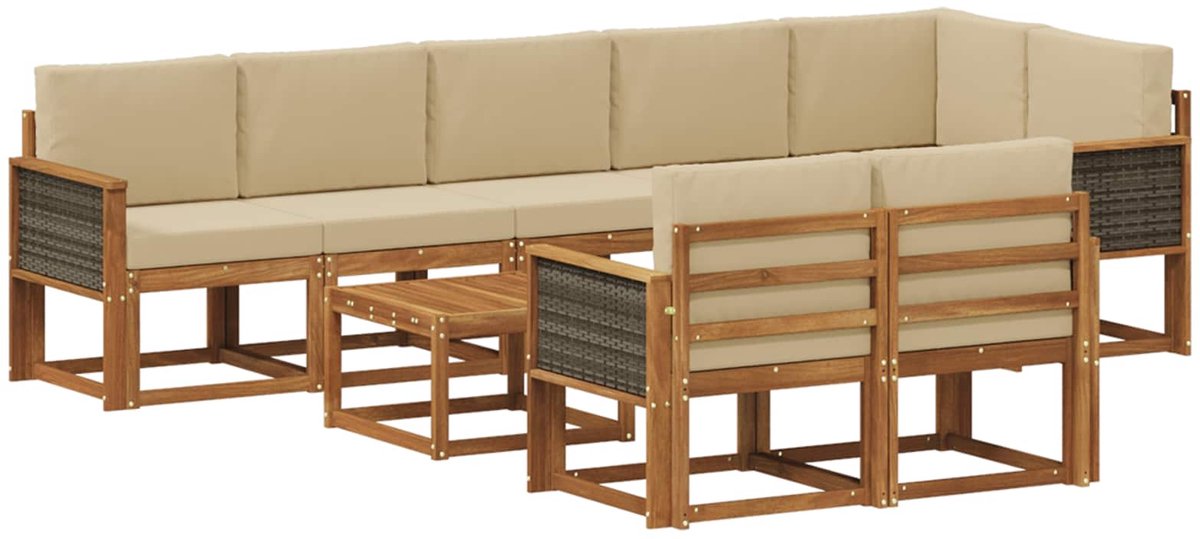 vidaXL Buiten - bank - set - 9 - st - 8-zits - Natuurlijk - en - Beige Natuurlijk en Beige