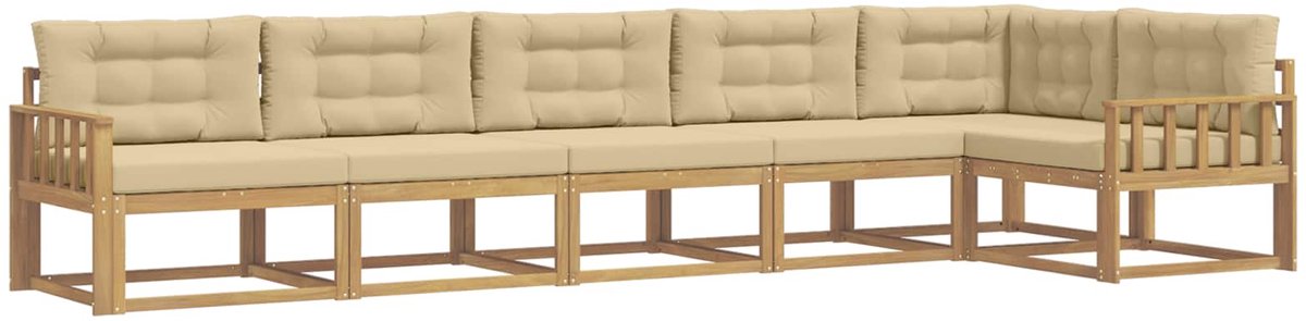 vidaXL Buiten - bank - set - 4 - st - 6-zits - Wit - en - Beige - Polyester Wit en Beige