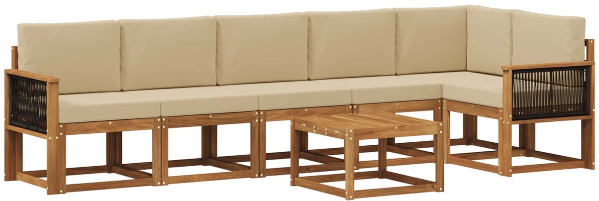 vidaXL Buiten - bank - set - 7 - st - 6-zits - Natuurlijk - en - Beige - Polyester Natuurlijk en Beige