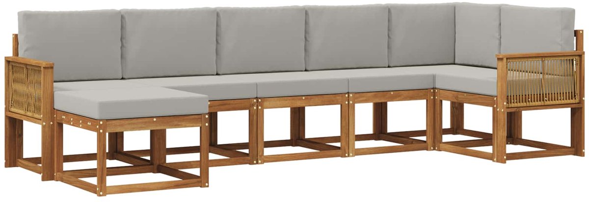 vidaXL Buiten - bank - set - 7 - st - 7-zits - Naturel - en - lichtgrijs Naturel en lichtgrijs