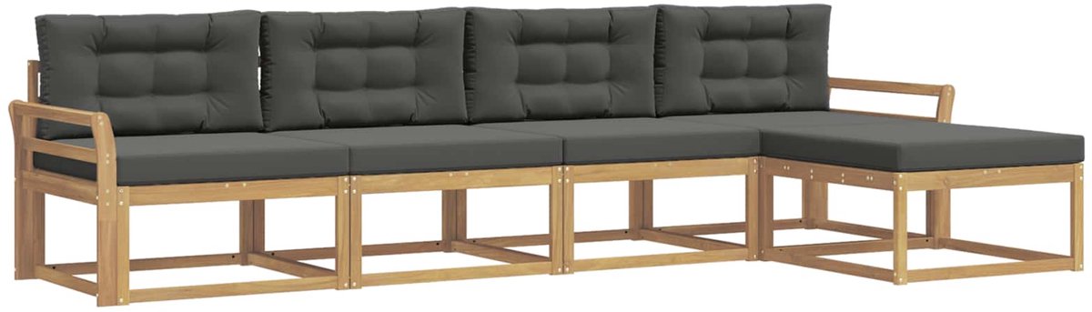 vidaXL Buiten - bank - set - 5 - st - 5-zits - Wit - en - antracietkleurig - Polyester Wit en antracietkleurig