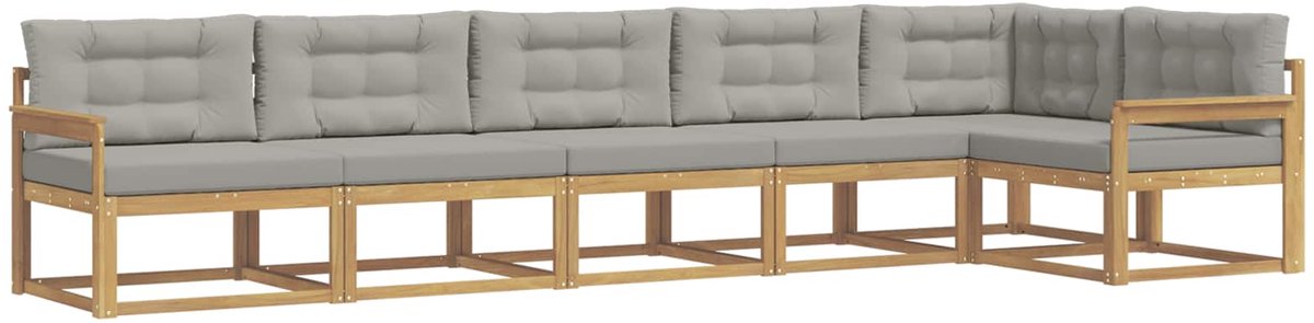vidaXL Buiten - bank - set - 4 - st - 6-zits - Wit - en - Lichtgrijs - Polyester Wit en Lichtgrijs
