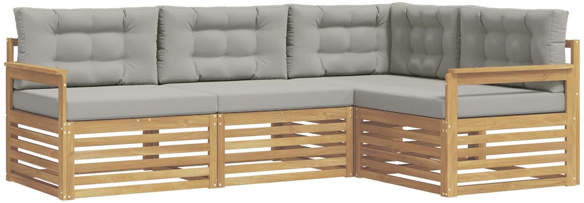 vidaXL Buiten - bank - set - 4 - st - 4-zits - Wit - en - Lichtgrijs - Polyester Wit en Lichtgrijs