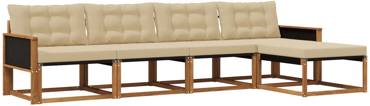 vidaXL Buiten - bank - set - 5 - st - 5-zits - Natuurlijk - en - Beige Natuurlijk en Beige