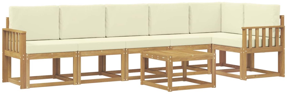 vidaXL Buiten - bank - set - 7 - st - 6-zits - Wit - en - crèmekleurig - Polyester Wit en crèmekleurig