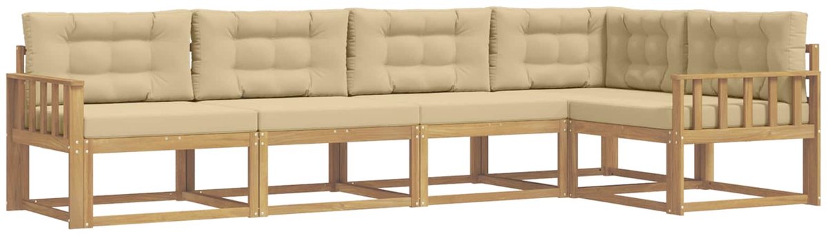 vidaXL Buiten - bank - set - 5 - st - 5-zits - Wit - en - Beige - Massief - Acacia - Hout Wit en Beige