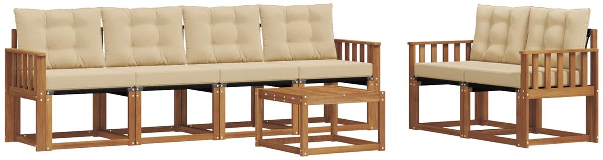 vidaXL Buiten - bank - set - 7 - st - 6-zits - Natuurlijk - en - Beige Natuurlijk en Beige