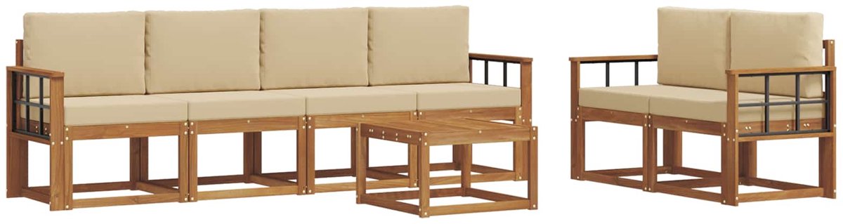 vidaXL Buiten - bank - set - 7 - st - 6-zits - Natuurlijk - en - Beige Natuurlijk en Beige