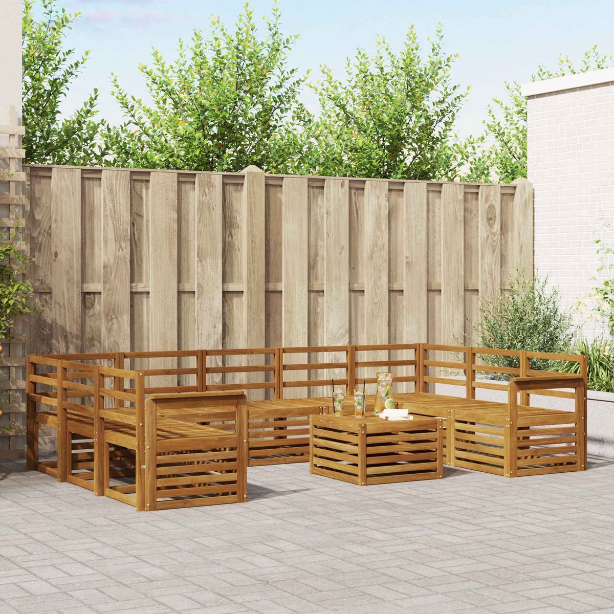 vidaXL Buiten - bank - set - 10 - st - 9-zits - Naturel - Massief - Acacia - Hout