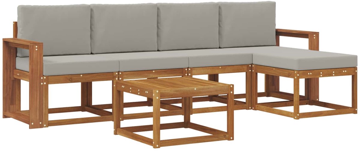 vidaXL Buiten - bank - set - 6 - st - 5-zits - Naturel - en - lichtgrijs Naturel en lichtgrijs