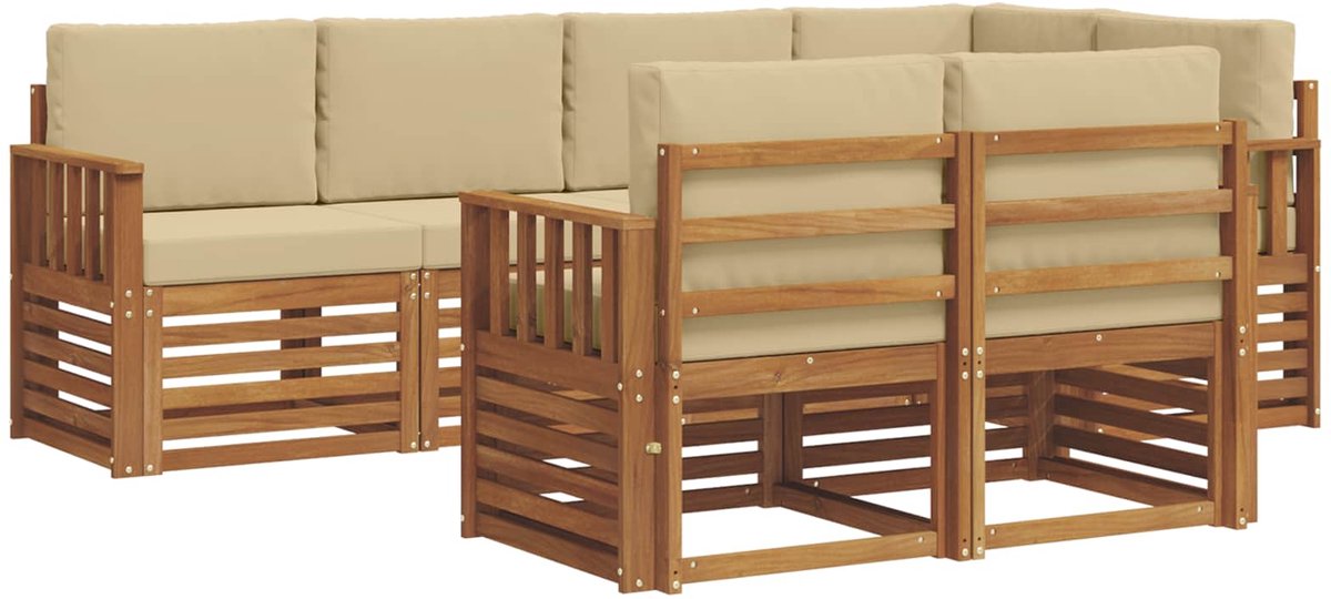 vidaXL Buiten - bank - set - 7 - st - 7-zits - Natuurlijk - en - Beige Natuurlijk en Beige
