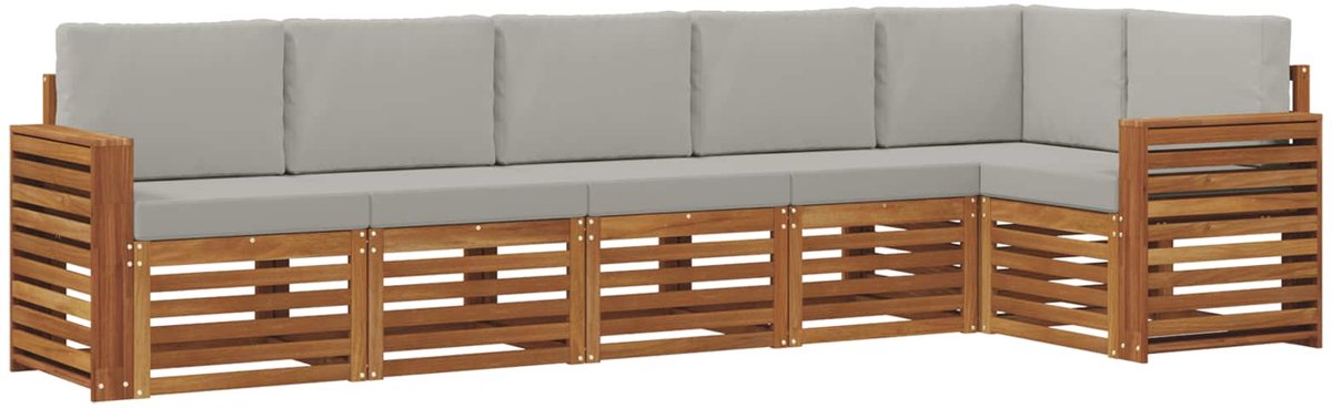 vidaXL Buiten - bank - set - 6 - st - 6-zits - Naturel - en - lichtgrijs Naturel en lichtgrijs