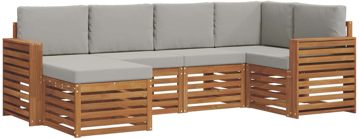 vidaXL Buiten - bank - set - 6 - st - 5-zits - Naturel - en - lichtgrijs Naturel en lichtgrijs
