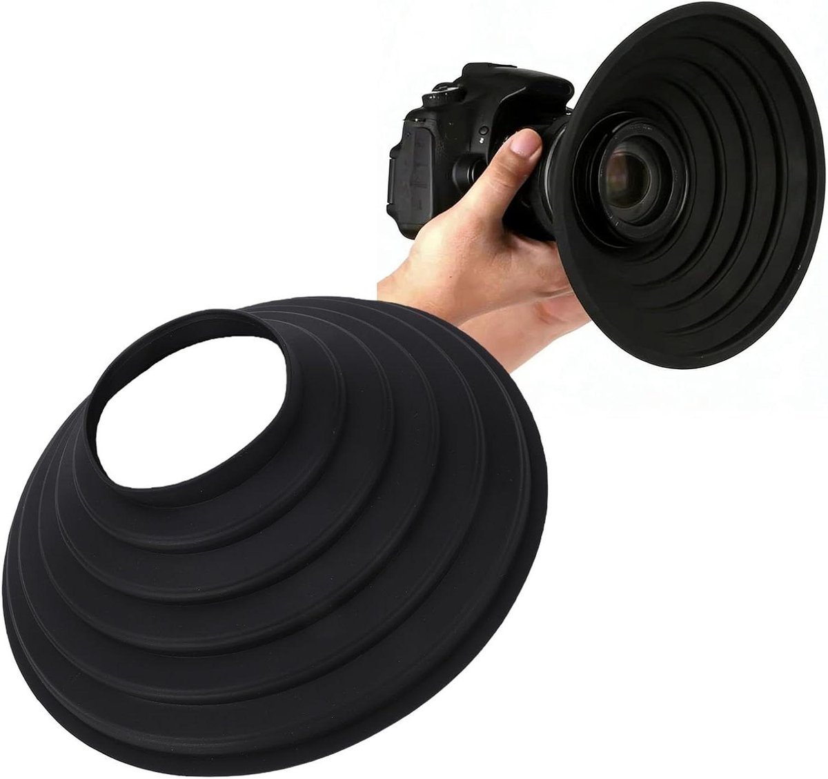 Universele Cameralenskap - Opvouwbare Zonnekap - Fotograferen Door Glas - Antireflecterend Ontwerp - 70-90 Mm - Zwart