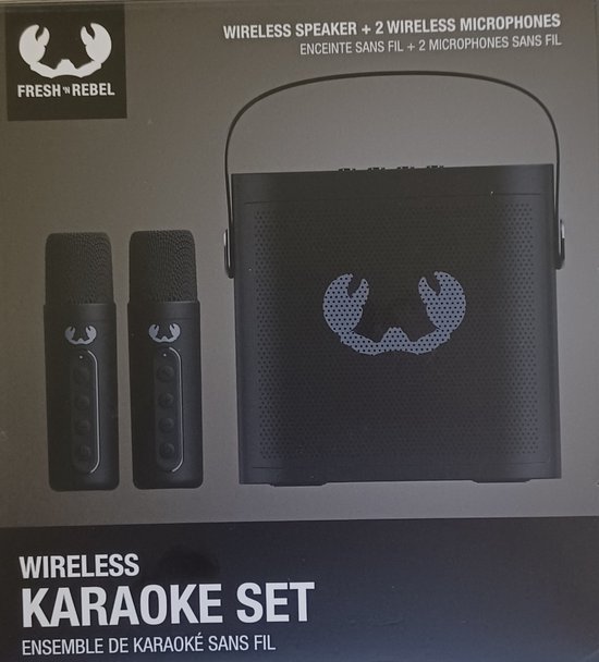 Draadloze karaoke microfoon set Kids zwart met 6 stemvervormers, 12 uur speeltijd en LED verlichting