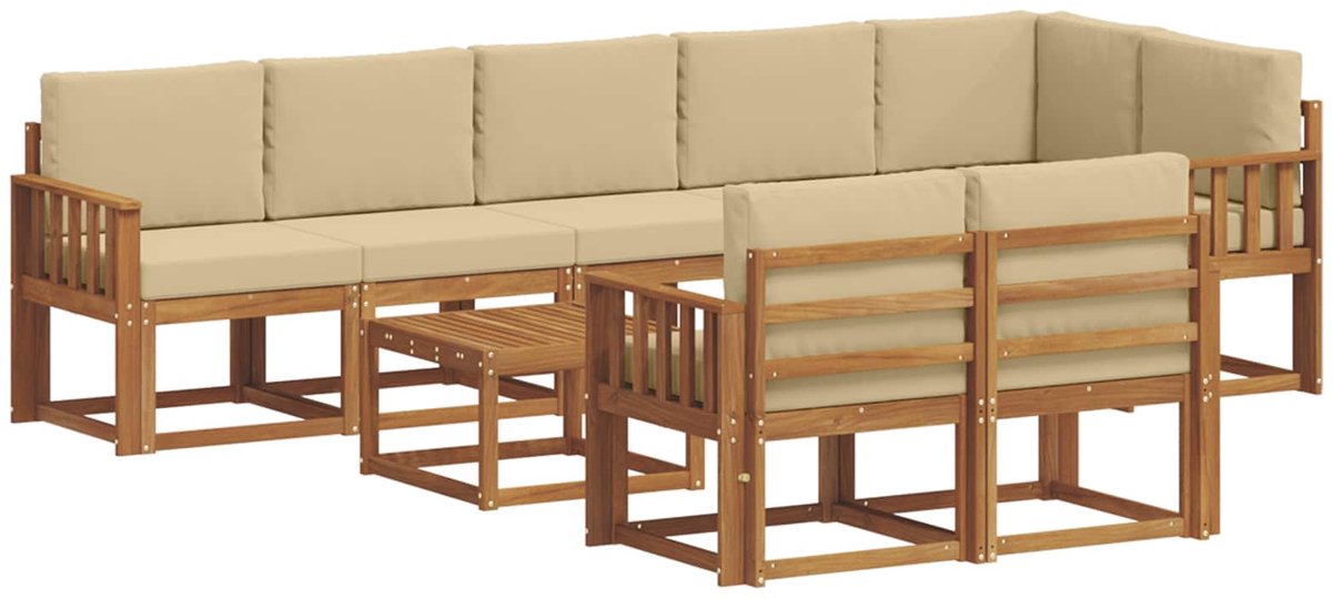 vidaXL Buiten - bank - set - 9 - st - 8-zits - Natuurlijk - en - Beige Natuurlijk en Beige