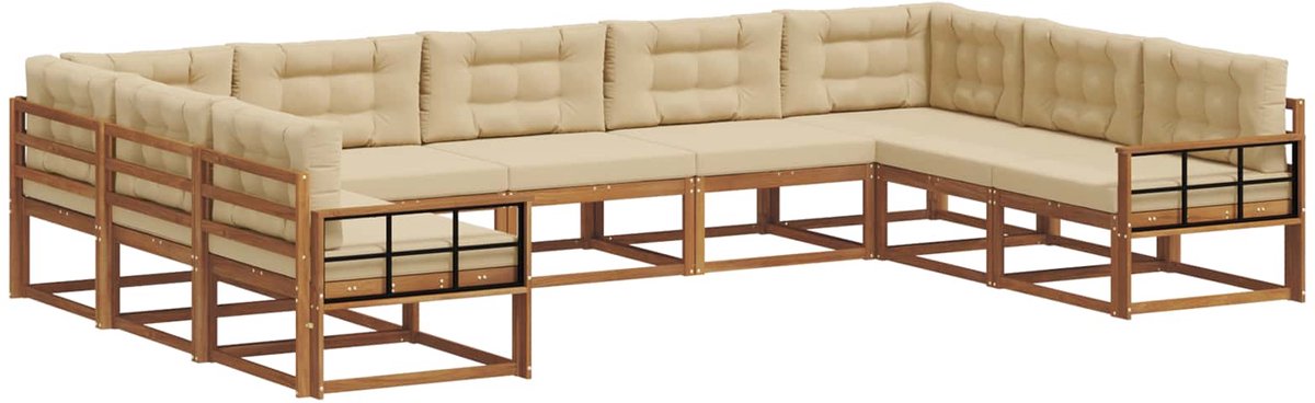 vidaXL Buiten - bank - set - 9 - st - 9-zits - Natuurlijk - en - Beige Natuurlijk en Beige
