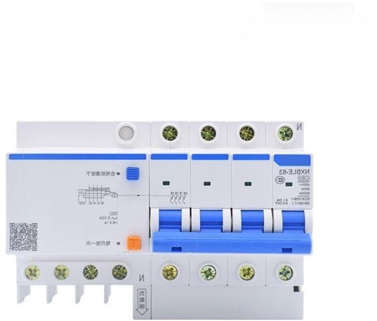Aardlekbeveiliging - Miniatuur stroomonderbreker - Elektrische beveiliging - 4 polen - 63A 100mA - null