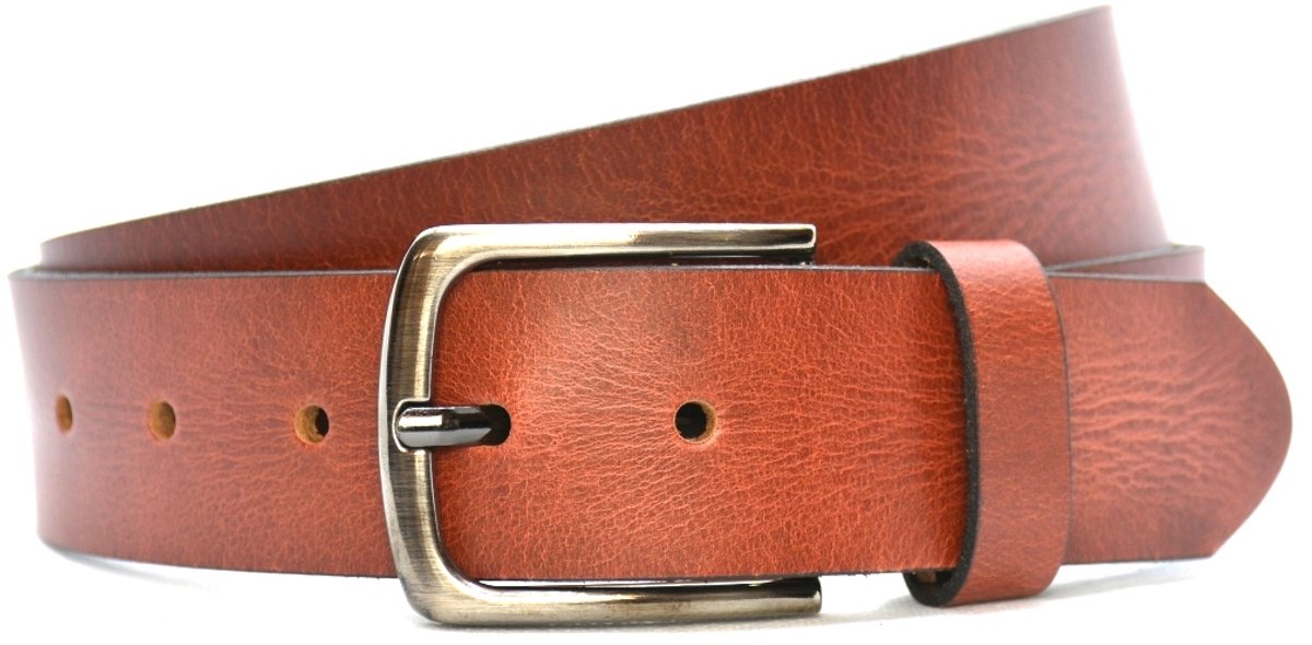 Stoere Leren Heren Riem | Kleur: cognac | 4cm breed | Riemmaat: 105cm (totale lengte: 120cm) | 100% echt leer | Nikkelvrije gesp
