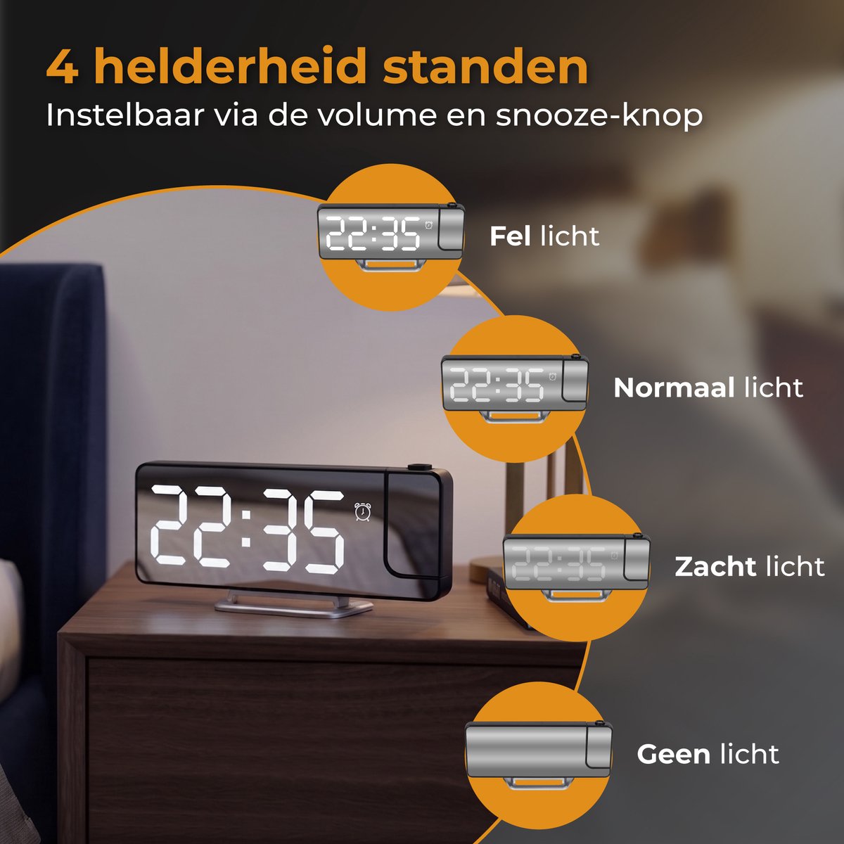 Nuvance Digitale Wekker met Projectie - Digitale Klok Slaapkamer - Snooze Functie - Wekkers Digitaal - Alarmklok — cadeau in Elektronica - foto 4