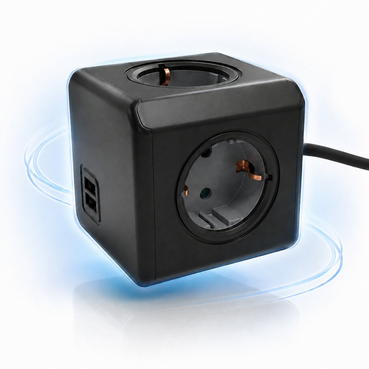 PowerCube Extended Duo USB - 3  meter kabel - Zwart/Grijs - Limited Edition - 4 stopcontacten - 2 USB laders - NL\/DE (Type F)