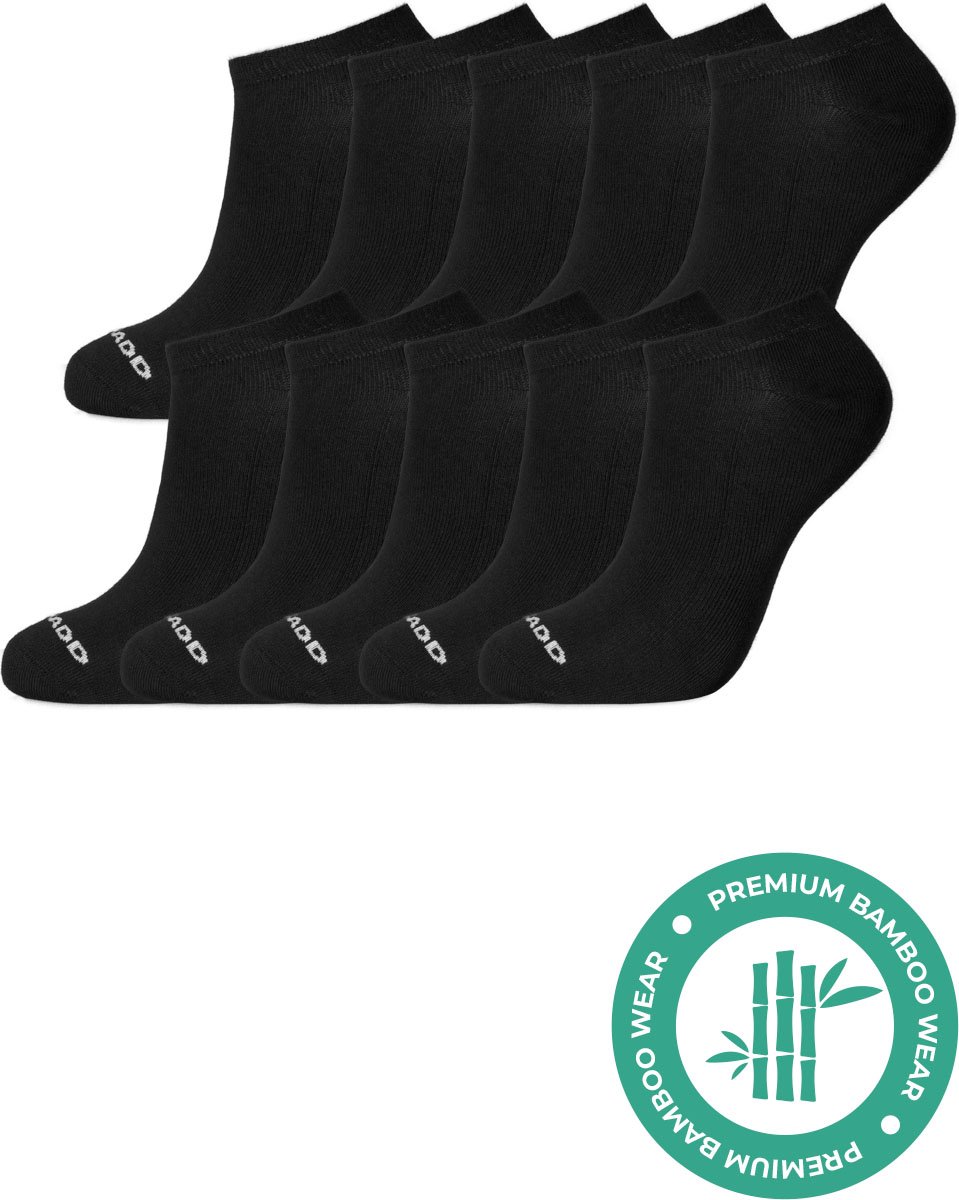 SQQUADD® Bamboe Sneakersokken - Dames en Heren - 10-pack - Maat 43-46 - Naadloos en Duurzaam - Tegen Zweetvoeten - Bamboo Sokken Sneaker - Zwart